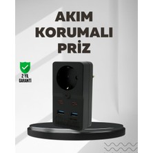 Uravas Store Tip Akım Koruma Prizi 10A 2500W USB Type C Destekli