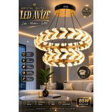 Elvora Home Modern (Premium) Kristal Ledli 85W Sarkıt Avize Gold Kasa Çift Katlı Salon Mutfak Oturma Odası Yemek Odası Avizesi Modelleri