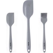 Tantitoni TNT-8695835401904-SOFT SET3SFG-GRİ Renkli 3lü Silikon Spatula ve Fırça Seti