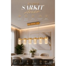 Elvora Home Modern (Premium) 6'lı Aydınlatma Ledli 40W Gold Sarkıt Avize Kristal Cam Dekoratif Salon Yemek Masası Üstü Avizesi Modelleri