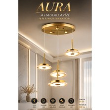 Elvora Home Modern (Premium) Gold Ledli 85W Sarkıt Avize 4 Halkalı Dekoratif Aydınlatma Salon Yemek Odası Mutfak Oturma Odası Avizesi Modell