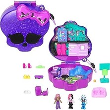 Uravas Store Polly Pocket™ Monster High Temalı Kompakt Oyun Seti 3 Mikro Bebek ve 10 Aksesuar Bulunan, Açıldığında Liseye Dönüşen Polly Pocket Monster High Kompakt Oyun Seti HVV58