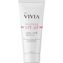 Uravas Store The Vivia Ton Eşitleyici ve Aydınlatıcı, Leke Karşıtı, Yüksek Koruyucu SPF50+ Pembe Renkli Güneş Kremi, 50 ml