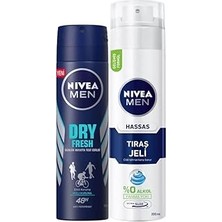 Uravas Store Men Erkek Sprey Deodorant Dry Fresh 72 Saat Anti-Perspirant Koruma 150ML ve Men Hassas Tıraş Jeli 200ML, Hassas Ciltlere Özel Hızlı Koruma, Yanma Karşıtı, Alkolsüz Formül