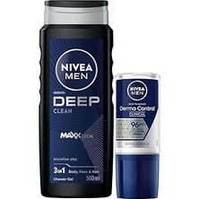 Uravas Store Men Erkek Deep Dimension Duş Jeli 500ML ve Roll-On Deodorant Derma Control Clinical 50ML,TER Koruma