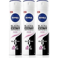 Uravas Store Kadın Sprey Deodorant Black&amp;white Invisible Original 150ML, 72 Saat Anti-Perspirant Koruma, X3 Adet