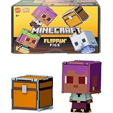 Uravas Store Mattel Minecraft Dönüşen Figürler 2'li Paket, Dinamik Oyun Için 2'si 1 Arada, 9 Cm, Büyük Kafalı 2 Aksiyon Figürü, Efe/sailboat ve Dolphin/treasure Chest, JCY31