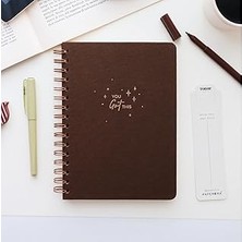 Uravas Store Paperora A5 Spiralli Sert Kapak Keten Noktalı Tarihsiz Not Defteri Kahverengi
