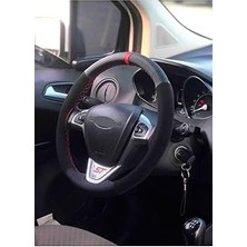 Uravas Store Vw ile Uyumlu Golf 7 Uyumlu Alkantara Karbon Direksiyon Kılıfı Kırmızı Yüzüklü