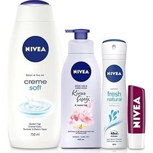 Uravas Store Banyo Seti,cream Soft Duş Jeli 750 Ml,fresh Natural Kadın Deodorant 150 Ml,vücut Losyonu 400 Ml,böğürtlen Dudak Bakım Kremi ve Banyo Terliği Hediye!