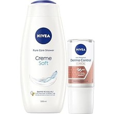 Uravas Store Kadın Creme Soft Duş Jeli 500ML ve Roll-On Deodorant Derma Control Clinical 50ML, 96 Saat Ter Koruma