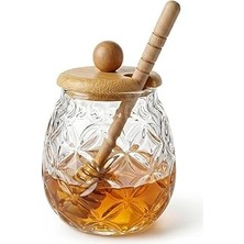 Uravas Store Deconox Bambu Kapaklı Cam Bal Kavanozu – 350ML | Kaşıklı &amp; Şık Sunum Kavanozu | Doğal Ahşap Kapaklı Cam Bal Saklama Kabı