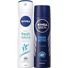 Uravas Store Kadın Sprey Deodorant Fresh Natural 48 Saat Deodorant Koruması 150ML ve Men Erkek Sprey Deodorant Fresh Active 48 Saat Deodorant Koruması 150ML