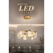 Elvora Home Modern (Premium) Kristal Ledli 60W Avize Gold Kasa Lüks Sarkıt Avize Salon Yemek Masası Üstü Avizesi Modelleri