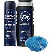 Uravas Store Men Erkek Sprey Deodorant Deep Dimension 150ML ve Deep Dimension Duş Jeli 500ML, Banyo Lifi Hediyeli