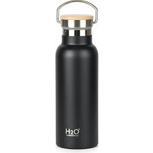Uravas Store Deconox Bambu Kapaklı Siyah Çelik Termos Matara - 500 ml Sızdırmaz Kilitli Mug - Doğal Ahşap Detaylı Sıcak ve Soğuk Tutan Ofis Termosu