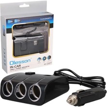 Uravas Store Olesson 1506 12-24V Çift USB Girişli 120W 80 cm Kablolu 3’lü Araç Çakmak Çoklayıcı