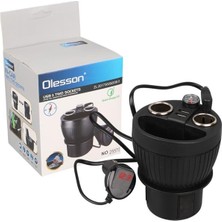 Uravas Store Olesson 1640 12-24V Çift USB Girişli 120W 80CM Kablolu Dijital Voltaj Ekranlı 2’li Araç Çakmak Çoklayıcı