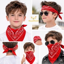 Uravas Store Kırmızı Kovboy Fuları Çocuk Bandana Western Desenli Boyun Fuları