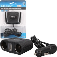 Uravas Store Olesson 1645 12-24V Tek USB Girişli 100W 70CM Kablolu 2’li Araç Çakmak Çoklayıcı