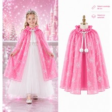 Uravas Store Kar Tanesi Desenli Pembe Pelerini - Astarlı Pelerini 85 cm
