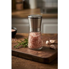Uravas Store Şeffaf Cam Tuz ve Karabiber Değirmeni & Paslanmaz Çelik Ayarlanabilir Öğütücü (13 Cm)