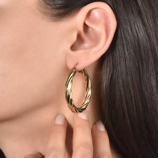 Nox Jewelry 14 Ayar Altın Kaplama Burgu Halka Gümüş Küpe - İçi Boş Hafif Kadın Küpe - E00292