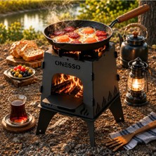 ONESSO Camp Katlanabilir Ateş Kutusu Kamp Ocağı Çok Fonksiyonlu Izgaralı 2.5 mm Kalın Çelik 35x25cm (Taşıma Çantası Hediyeli)