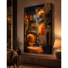 Ftrmalzemecim Premium Gece Işıklarında Tarihi Avrupa Sokağı Manzara Kanvas Tablo