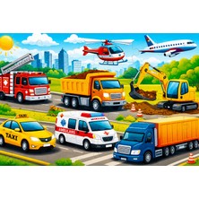 S-Online Ahşap+Eva Puzzle Yapboz 12 Parça Araçlar