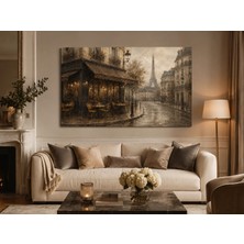 Ftrmalzemecim Premium Yağmurlu Paris Kafesi Kanvas Tablo – Eyfel Kuleli Sepya Vintage Şehir Duvar Sanatı