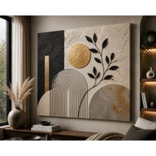 Premium Altın Güneşli Modern Kemer 3D Görünümlü Soyut Kanvas Tablo
