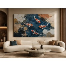 Ftrmalzemecim Premium Koi Balıkları ve Derin Mavi Su Kanvas Tablo – Dokulu Japon Bahçesi Dekoratif Sanat