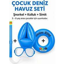 Mustran Çocuk Deniz Havuz Yüzme Seti Şnorkel Dalış Maskesi + Çift Odalı Kolluk + Çocuk Simidi