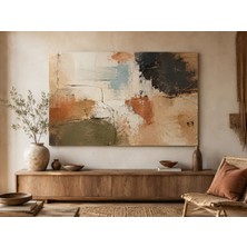 Ftrmalzemecim Premium Sessiz Renk Katmanları Kanvas Tablo – Bej Haki Mavi Kiremit Minimalist Soyut Duvar Sanatı