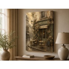 Ftrmalzemecim Premium Çiçeklerle Bezeli Paris Kafesi Kanvas Tablo – Nostaljik Avrupa Sokağı Dekoratif Duvar Sanatı