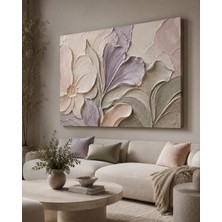 Premium Lila Yapraklar ve Pastel Çiçekler 3D Görünümlü Kanvas Tablo