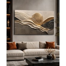 Premium Altın Güneş ve Dalgalı Ufuk 3D Kanvas Tablo Modern Dekor