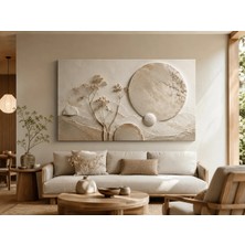 Premium Ay Işığında Botanik Kabartma Kanvas Tablo Zarif Bej Altın Duvar Sanatı