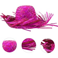 Mudanis Tropikal Parti Pembe Fuşya Hasır Hawaii Şapkası 13X36 cm