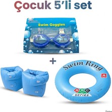 Mustran Çocuk 6'lı Deniz ve Havuz Yüzme Seti Deniz Gözlüğü + Silikon Bone + Çift Odalı Kolluk + Çocuk Simidi + Kulak Tıkacı + Burun Tıkacı