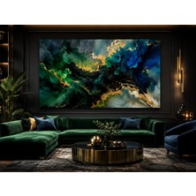 Premium Zümrüt Gece Altın Akış 3D Kanvas Tablo Derin Soyut Duvar Sanatı