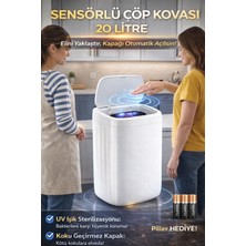 Gees Global Akıllı Teknolojik Sensörlü Otomatik Açılan Kapak 20 Litre Çöp Kovası Uv Işıklı