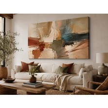 Ftrmalzemecim Premium Turkuaz ve Kiremit Dokulu Soyut Kanvas Tablo – Modern Fırça Izli Dekoratif Duvar Sanatı