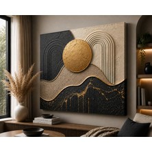 Premium Altın Güneşli Siyah Kemer Dalgaları 3D Görünümlü Soyut Kanvas Tablo