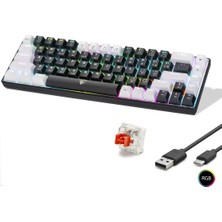 Uravas Store Gaming Mekanik Klavye Tri Mod Rgb Red Switch - Siyah Beyaz MF1703B