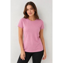 3 Kadın Basic Bisiklet Yaka Yazlık Slim Fit T-Shirt - Pudra Pembe  Turuncu