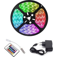 Uravas Store Rgb Şerit 5 Metre 16 Renkli Kumandalı Adaptörlü Çift Taraflı Bant