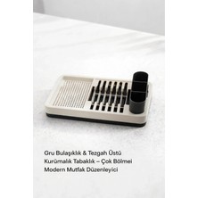 Eco Lounge Gri Mutfak Bulaşıklığı Tezgah Üstü Tabaklık Bardaklık Kaşıklık Kurutma Standı