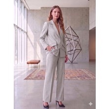 Prenses Blazer Ceket Geniş Paça Pantolon Takım Elbise